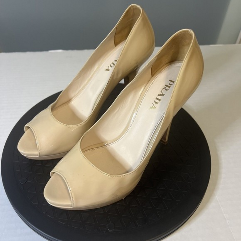 PRADA‎ Capretto Nude Open Toe High Heel Shoe Size 38/Retails $695